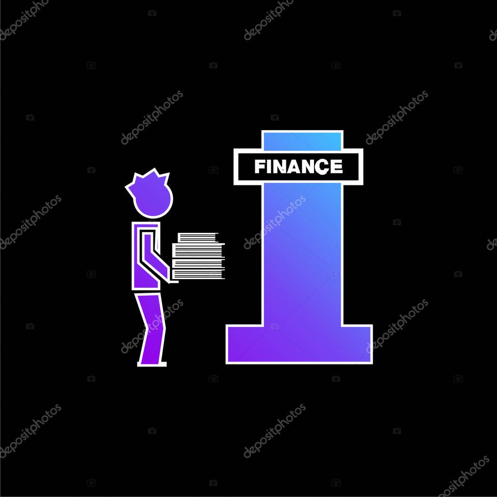 Boy Standing In A Library With Books Stack blue gradient vector icon