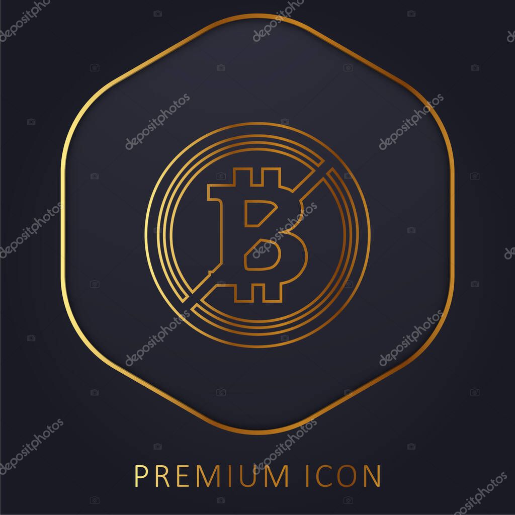 Bitcoin Not Accepted Symbol With A Slash golden line premium logo or icon