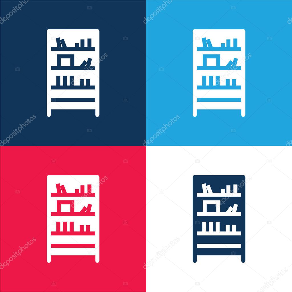 Bookshelf blue and red four color minimal icon set