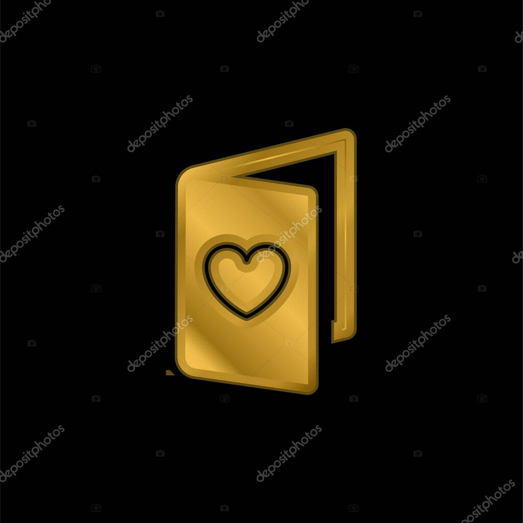 Birthday Card gold plated metalic icon or logo vector