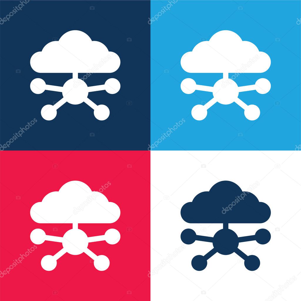 Big Data blue and red four color minimal icon set