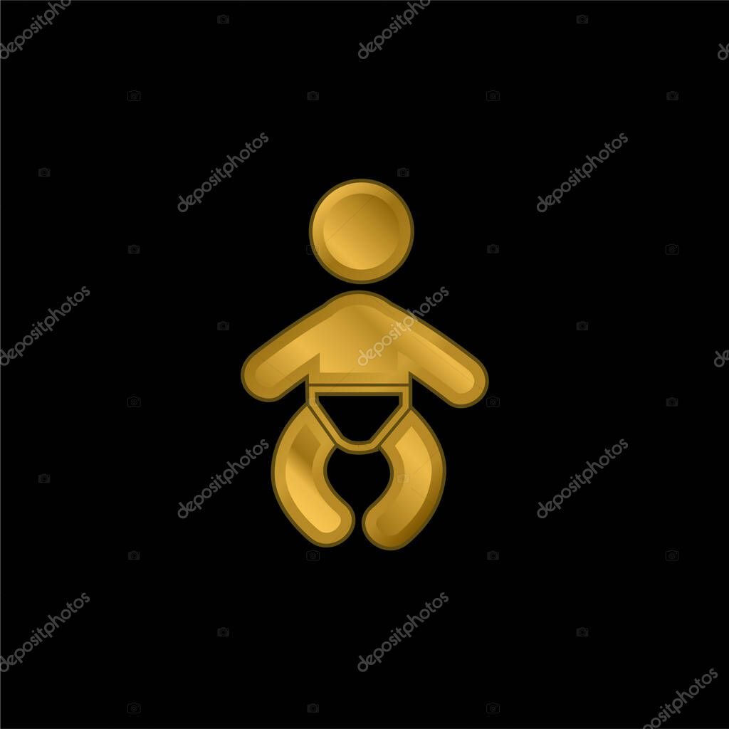 Baby Wearing A Diaper gold plated metalic icon or logo vector