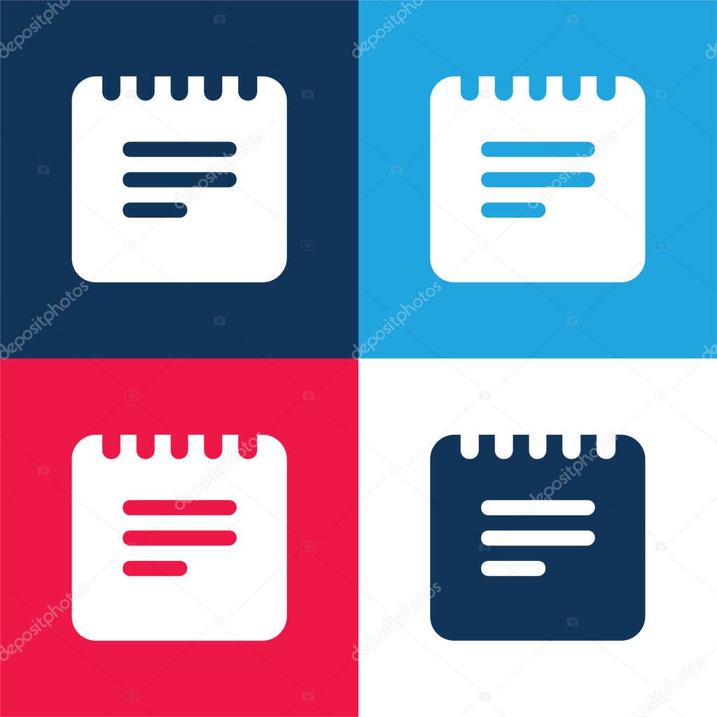Black Notes Interface Square Symbol With Spring blue and red four color minimal icon set