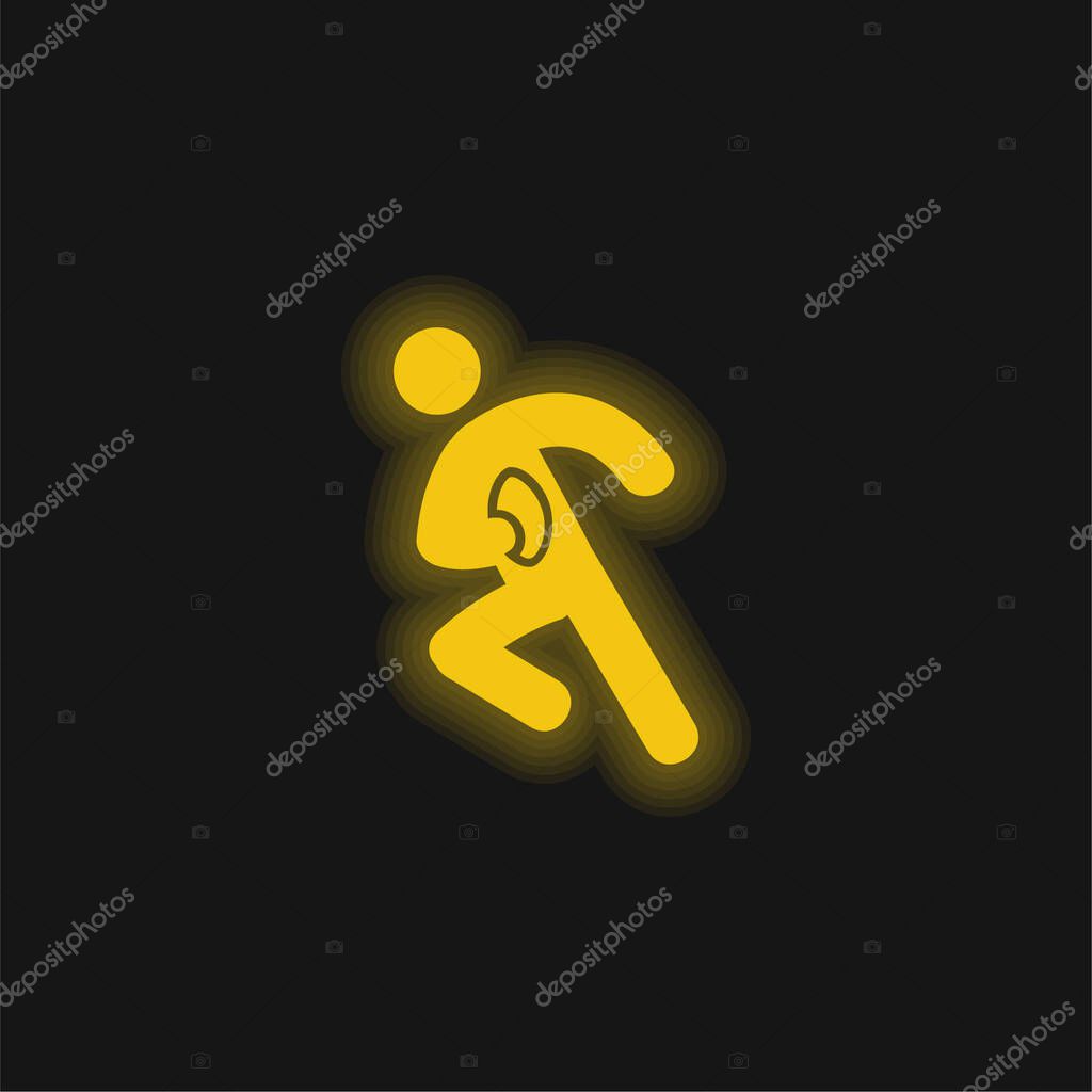 American Football Player yellow glowing neon icon