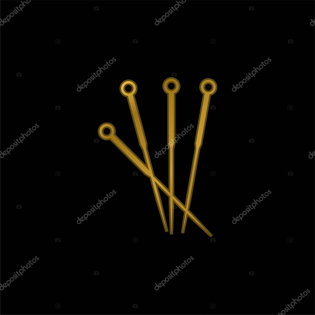 Acupuncture Needles gold plated metalic icon or logo vector