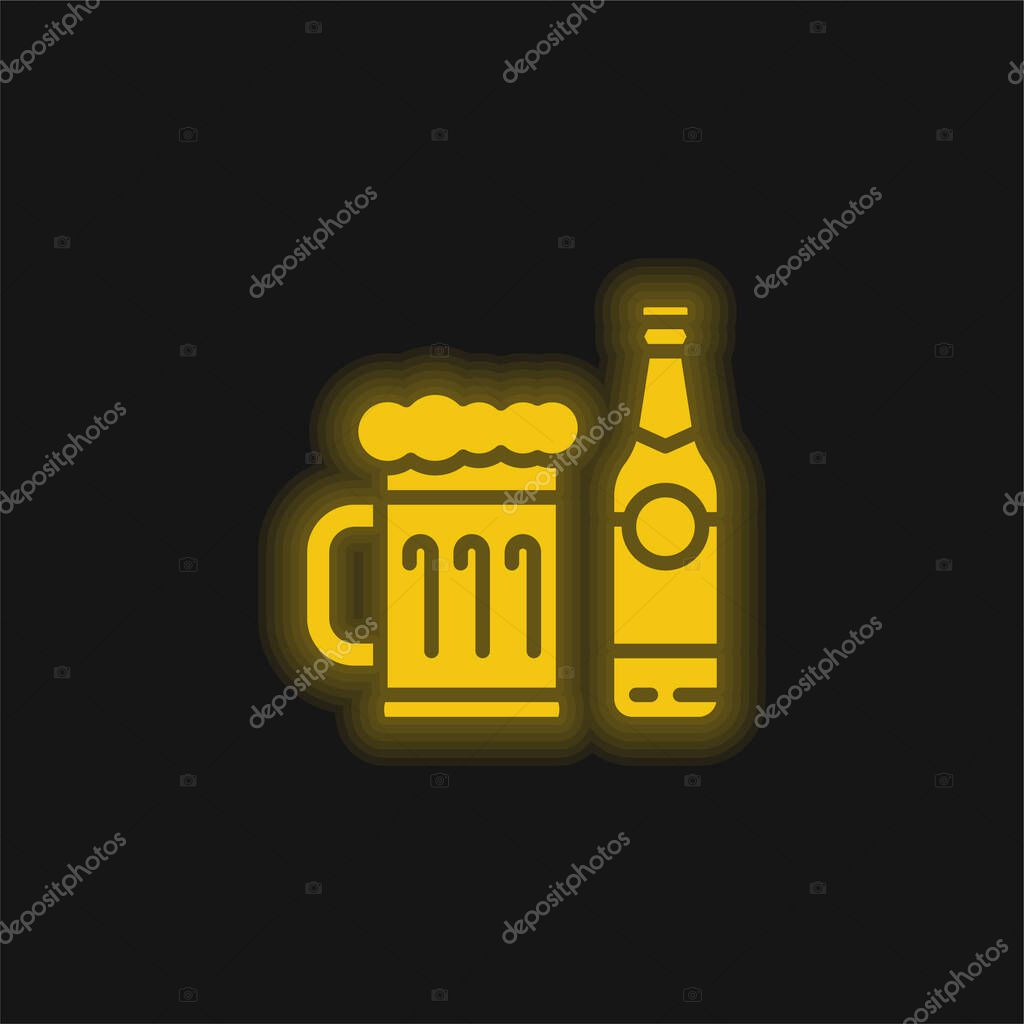 Beer yellow glowing neon icon