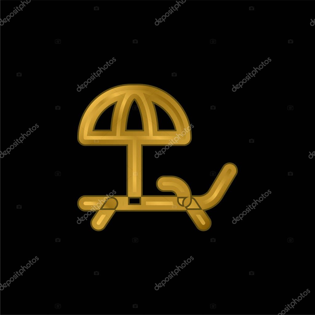 Beach Chair gold plated metalic icon or logo vector