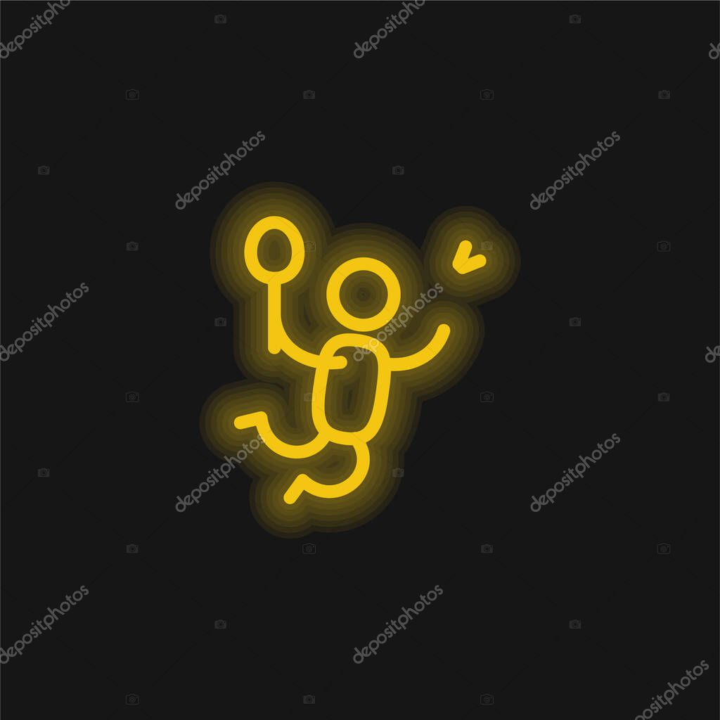 Badminton Player yellow glowing neon icon