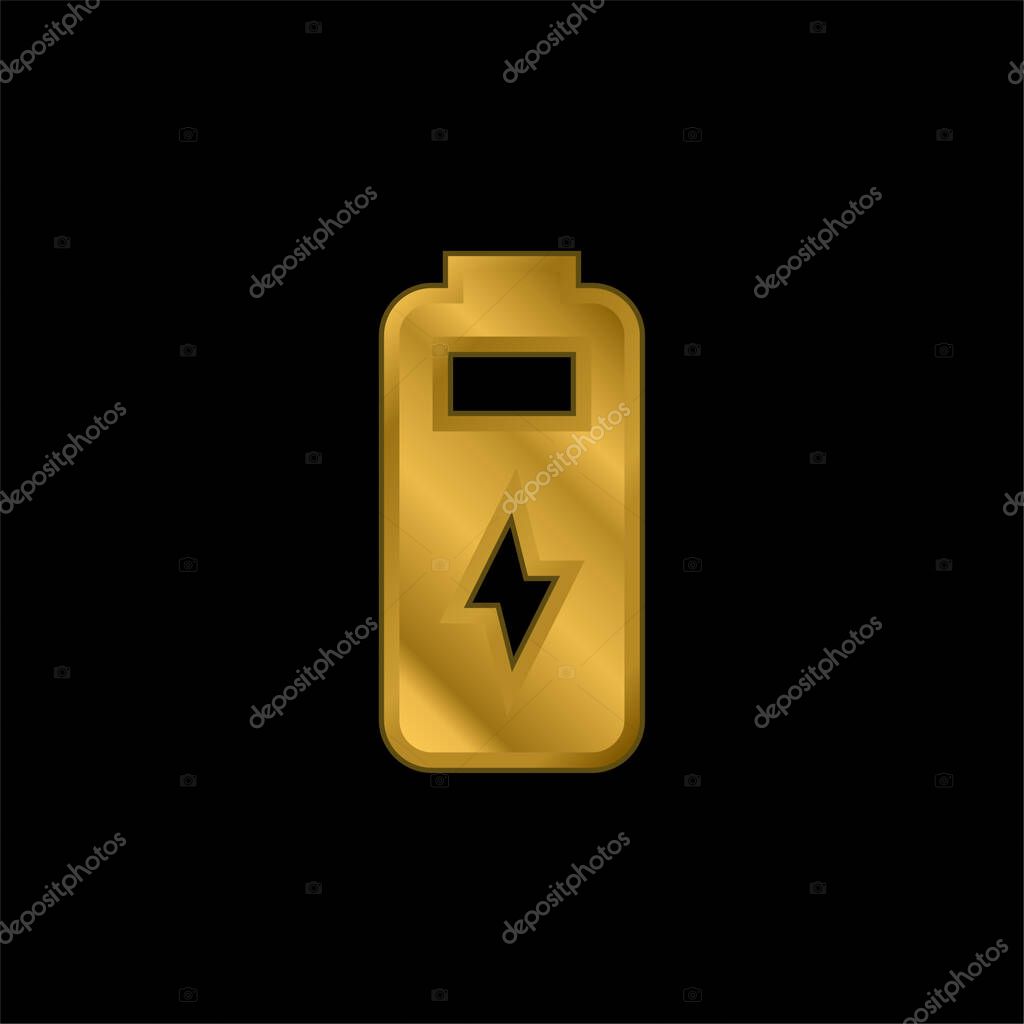 Battery gold plated metalic icon or logo vector