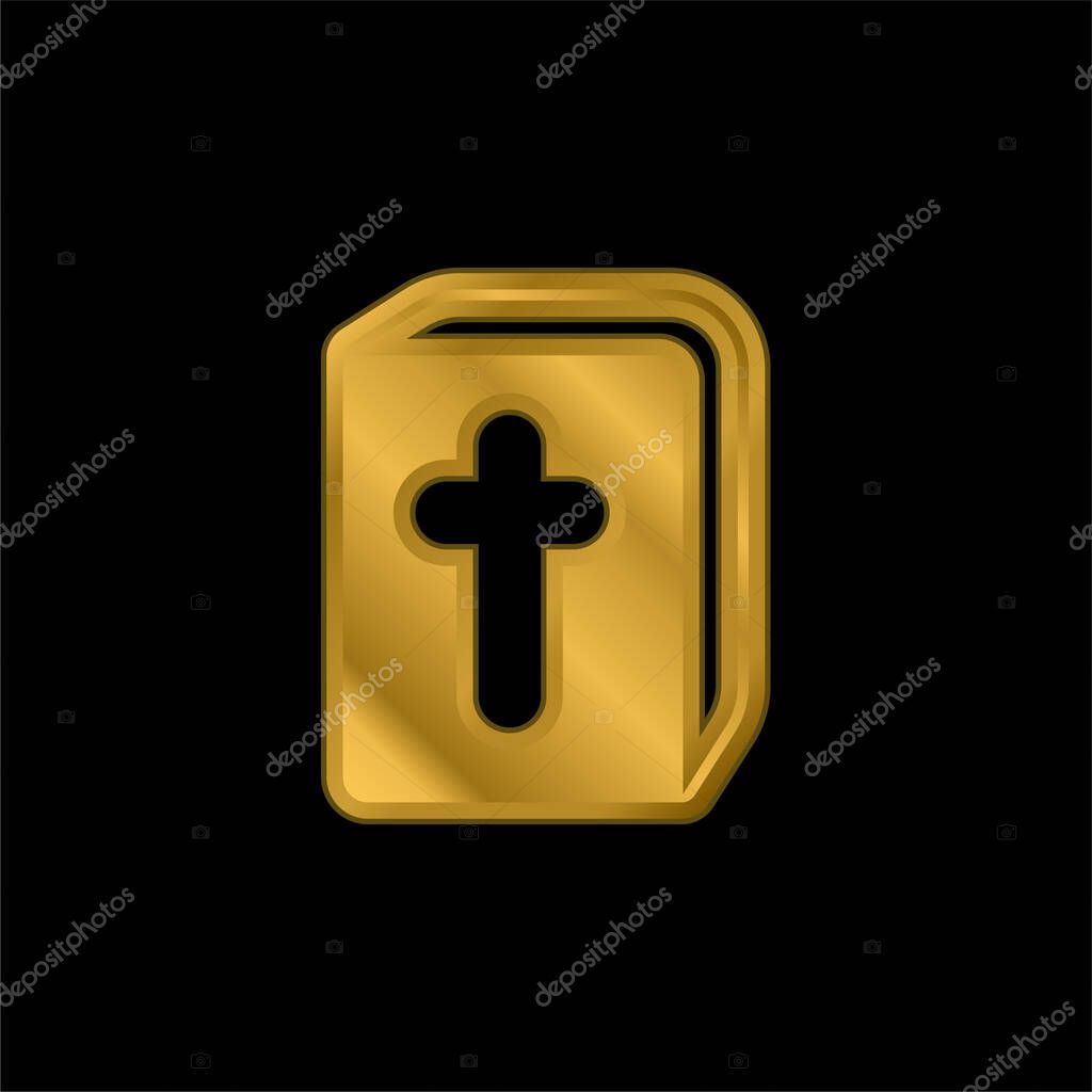 Bible Book gold plated metalic icon or logo vector