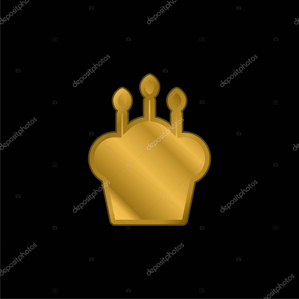 Birthday Cake gold plated metalic icon or logo vector