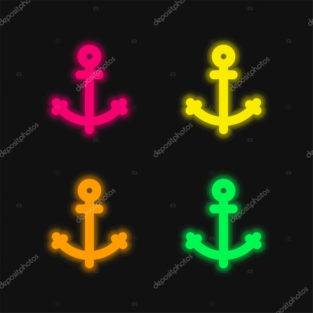 Anchor four color glowing neon vector icon