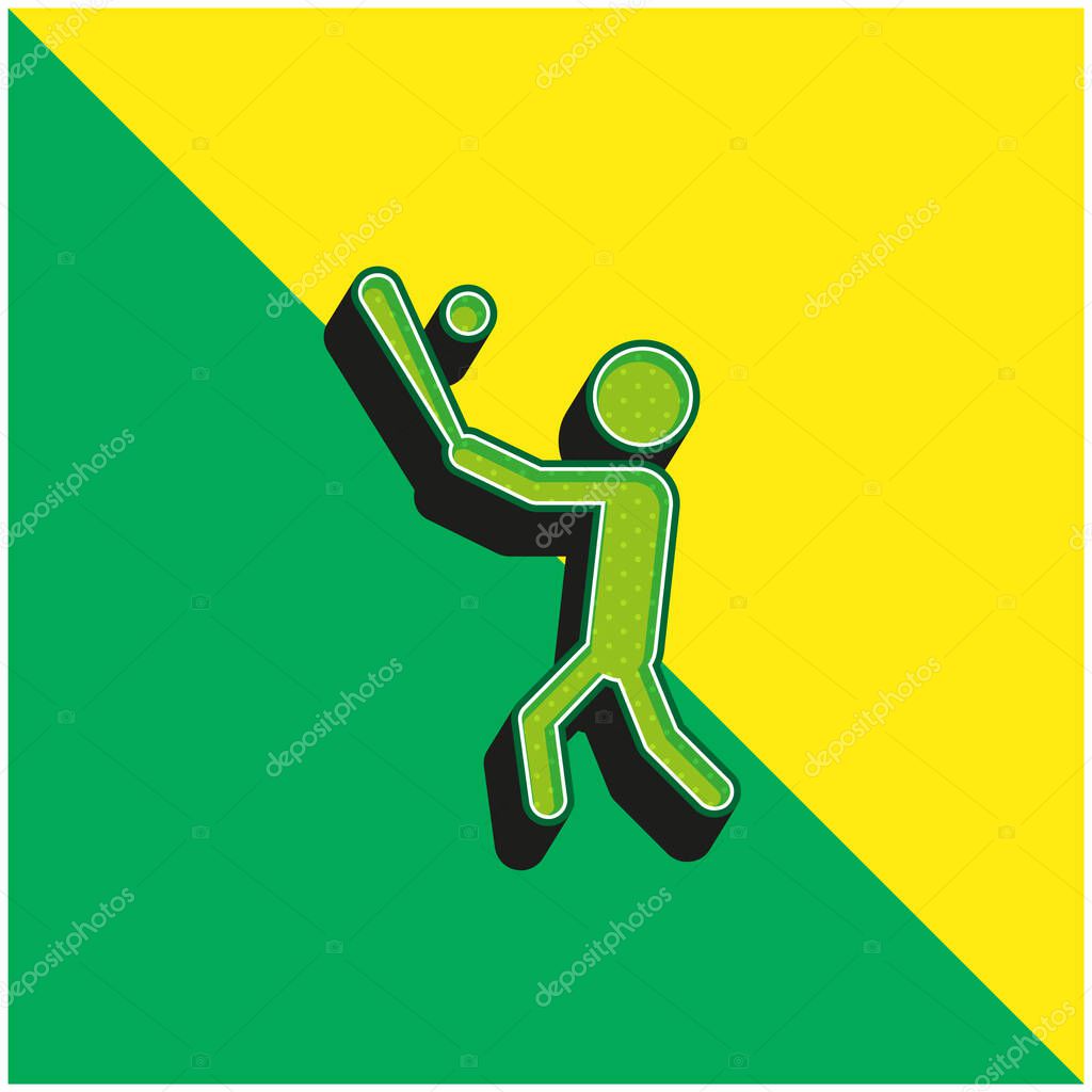 Baseball Player With Bat Hitting The Ball Green and yellow modern 3d vector icon logo