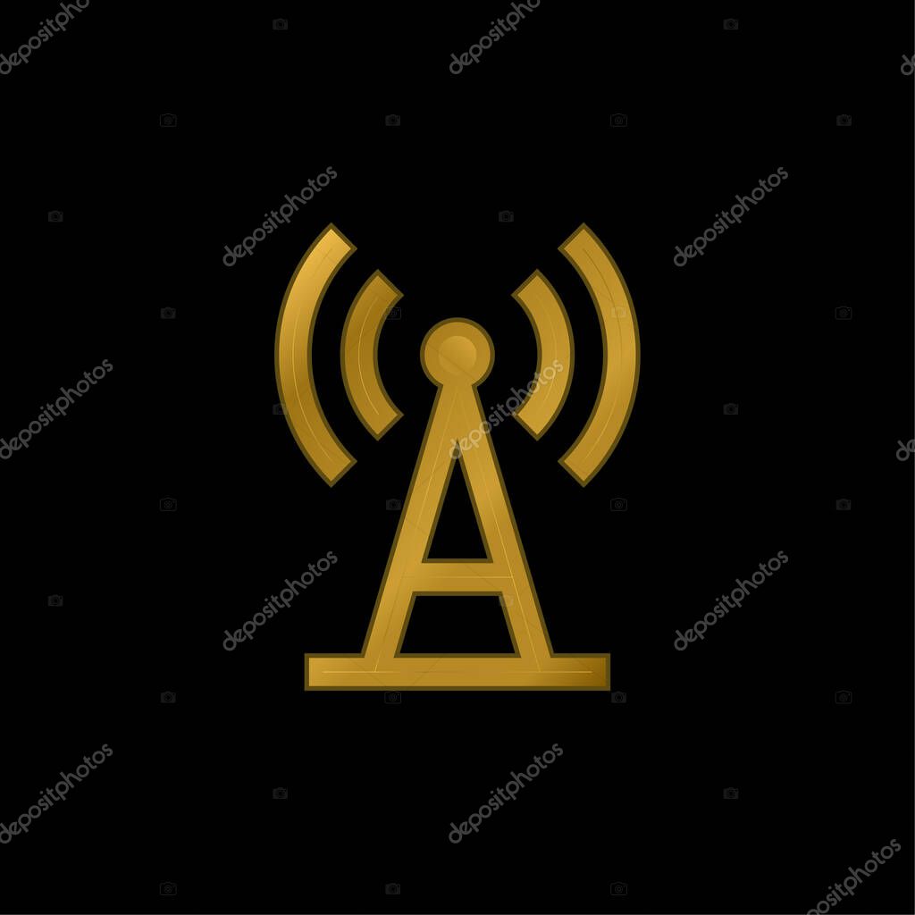 Antenna gold plated metalic icon or logo vector
