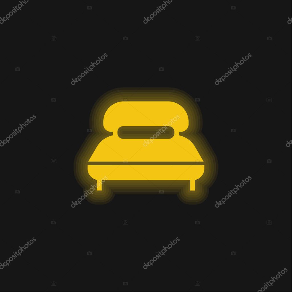 Big Bed With Long Pillow yellow glowing neon icon