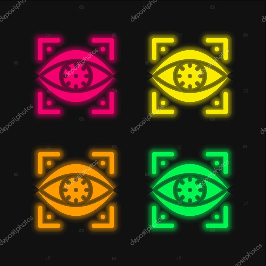 Bionic Eye four color glowing neon vector icon