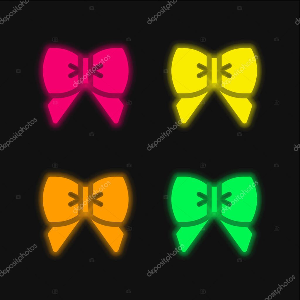 Bow four color glowing neon vector icon
