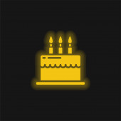 Narozeninový dort žlutá zářící neonová ikona