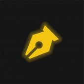 Černá pera v úhlopříčce pro psaní Symbol žluté zářící neonové ikony