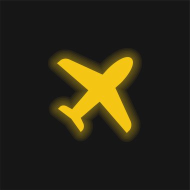 Uçak sarı parlayan neon simgesi
