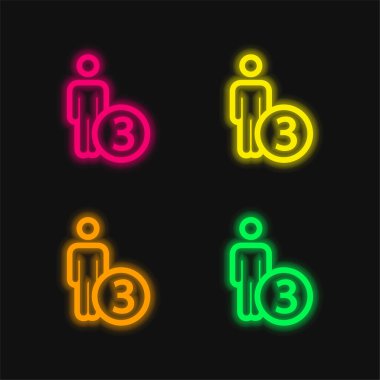 3 Persons Or Person Number Three Symbol four color glowing neon vector icon clipart