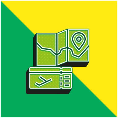 Uçak bileti yeşil ve sarı 3d vektör simgesi