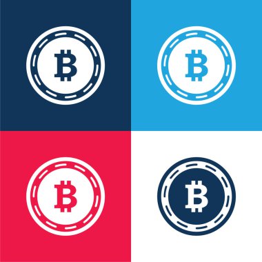 Bitcoin madeni para mavi ve kırmızı dört renk minimal simge kümesi