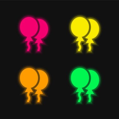 Dört renkli balonlar parlayan neon vektör simgesi
