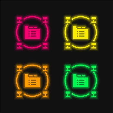 Büyük Veri dört renk parlayan neon vektör simgesi