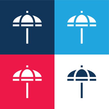 Beach Umbrella blue and red four color minimal icon set clipart