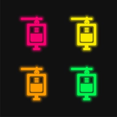 Kan nakli dört renk parlayan neon vektör simgesi