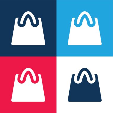 Poşet mavi ve kırmızı dört renk minimal simge seti