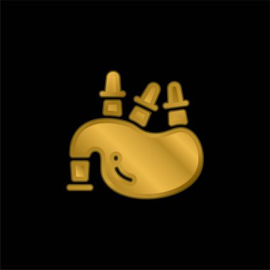 Bagpipe gold plated metalic icon or logo vector clipart