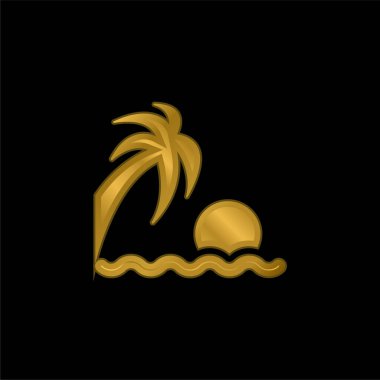Plaj Günbatımı altın kaplama metalik simge veya logo vektörü