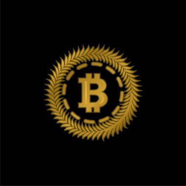 Zeytin Çemberiyle çevrili Bitcoin Altın kaplamalı metalik ikon veya logo vektörü bırakır