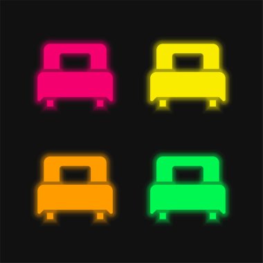 Yatak dört renk parlayan neon vektör simgesi