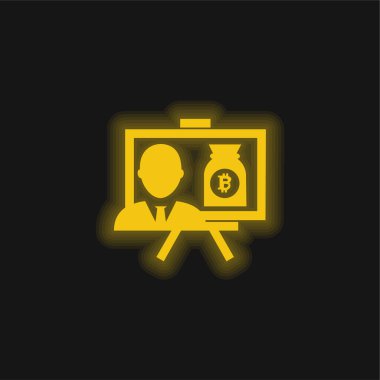 Bitcoin Sunumu Para Çantası Sembolü Sarı parlak neon simgesi
