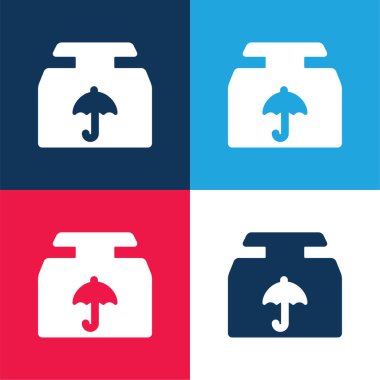 Kutu mavi ve kırmızı dört renk minimal simge kümesi