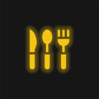 Baby Cutlery yellow glowing neon icon