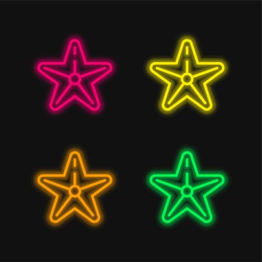 Plaj dört renk parlayan neon vektör simgesi