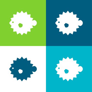 Kirpi balığı Düz 4 renk en küçük simge kümesi