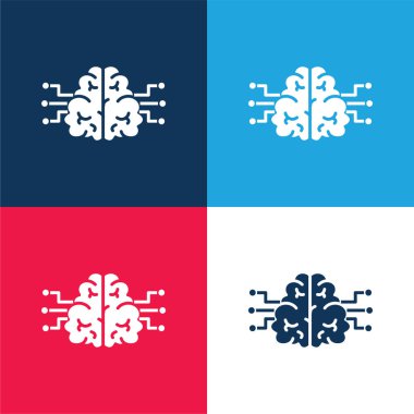 Beyin mavisi ve kırmızı dört renk minimal simge kümesi