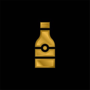 Bira şişesi altın kaplama metalik simge veya logo vektörü