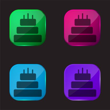Birthday Cake Of Three Cakes four color glass button icon clipart