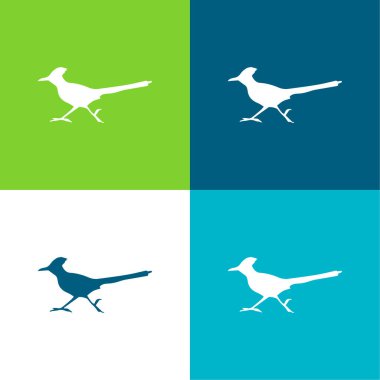 Bird Roadrunner Shape Flat four color minimal icon set clipart