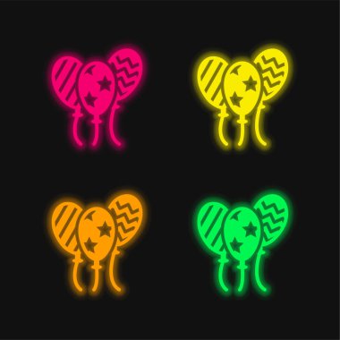 Dört renkli balon parlayan neon vektör simgesi