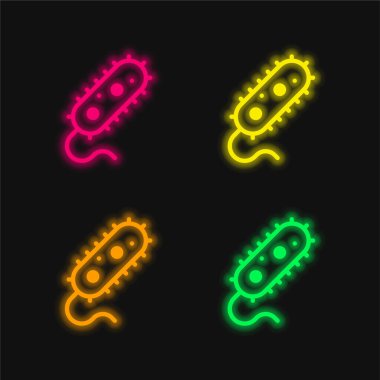 Bakteri dört renk parlayan neon vektör simgesi