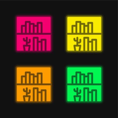 Parlayan neon vektör simgesi kitaplığı dört renk