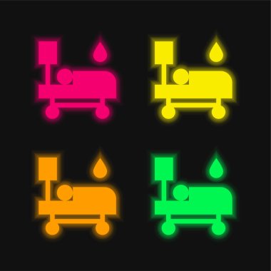 Kan nakli dört renk parlayan neon vektör simgesi