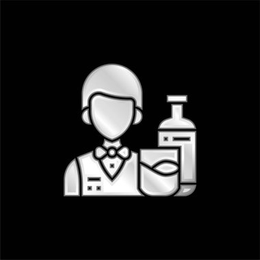 Bartender silver plated metallic icon clipart